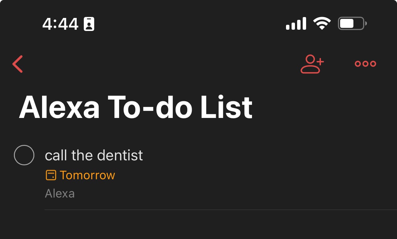 A screenshot of the Alexa list in Todoist