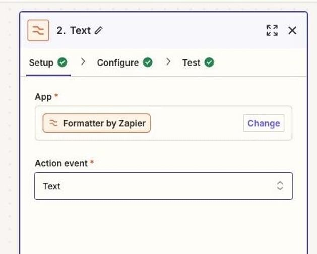 Screenshot in Zapier to use the Formatter app