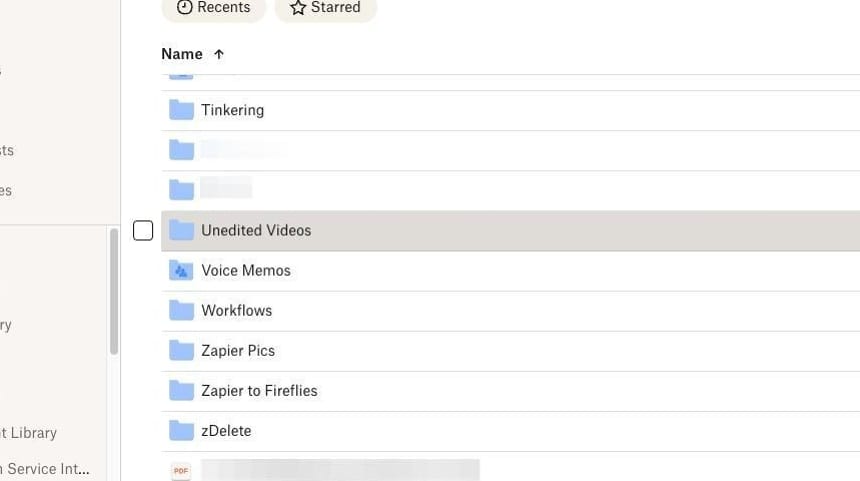 Screenshot of Dropbox folder "Unedited Videos"