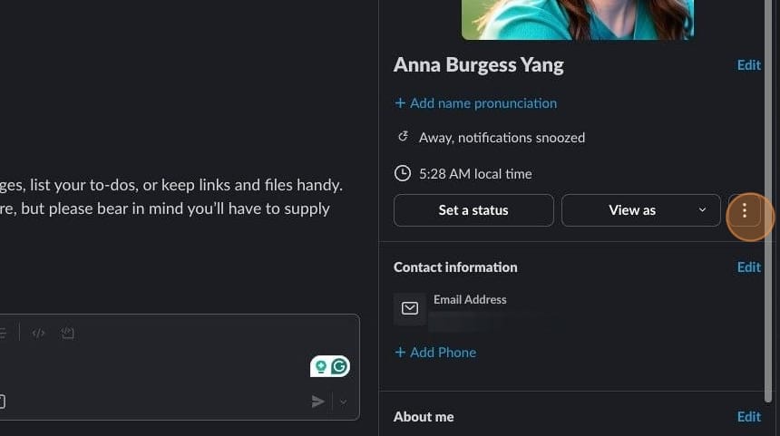 Screenshot of Slack member profile