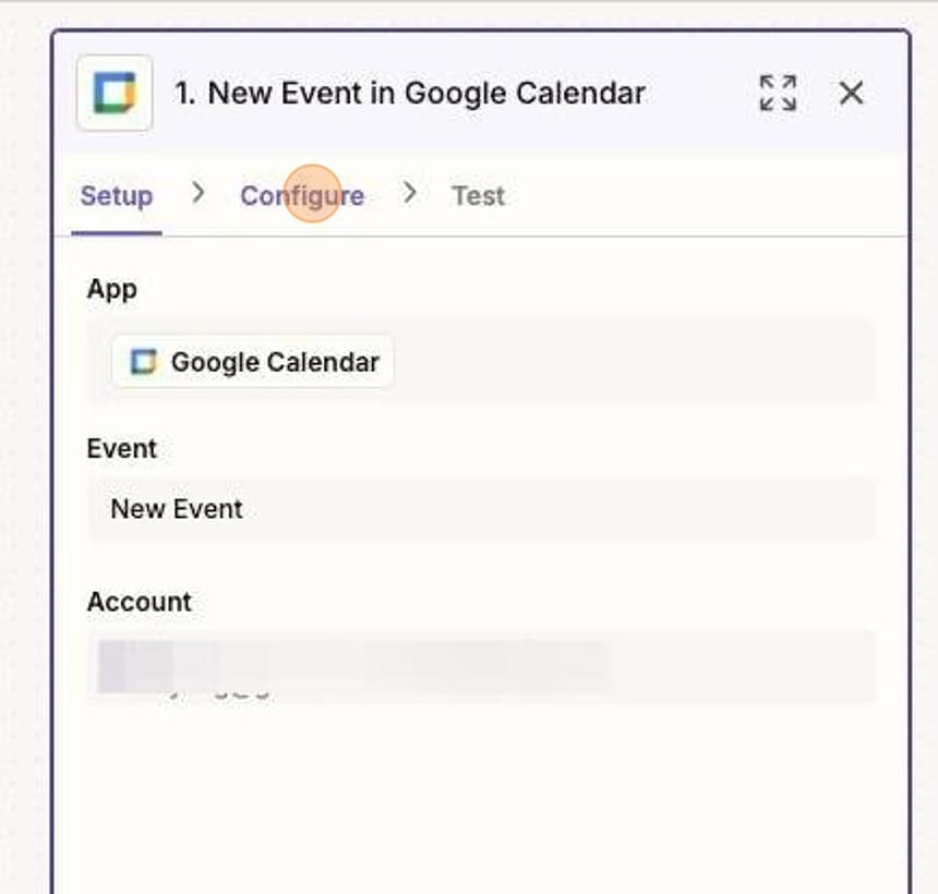 Screenshot of Zapier New Event in Google Calendar