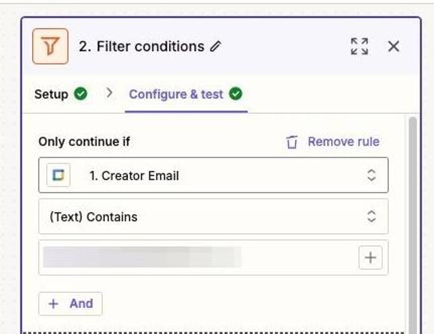 Screenshot of filter conditions in Zapier