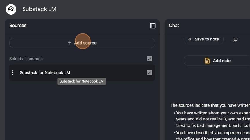 Add source within Notebook LM