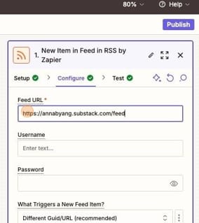 RSS by Zapier configuration