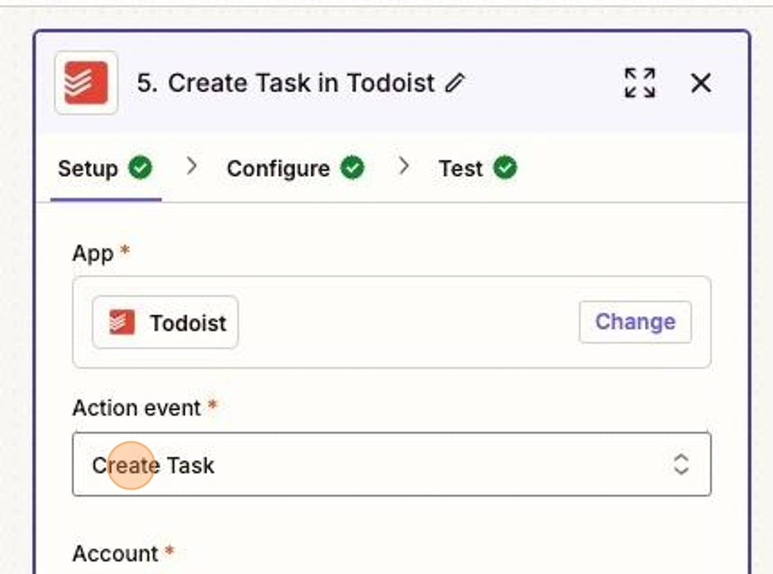 Screenshot of Todoist in Zapier