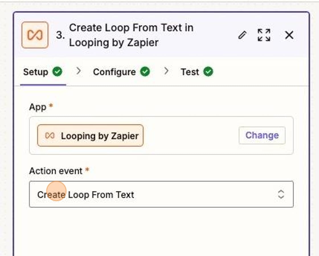 Screenshot showing Looping by Zapier setup