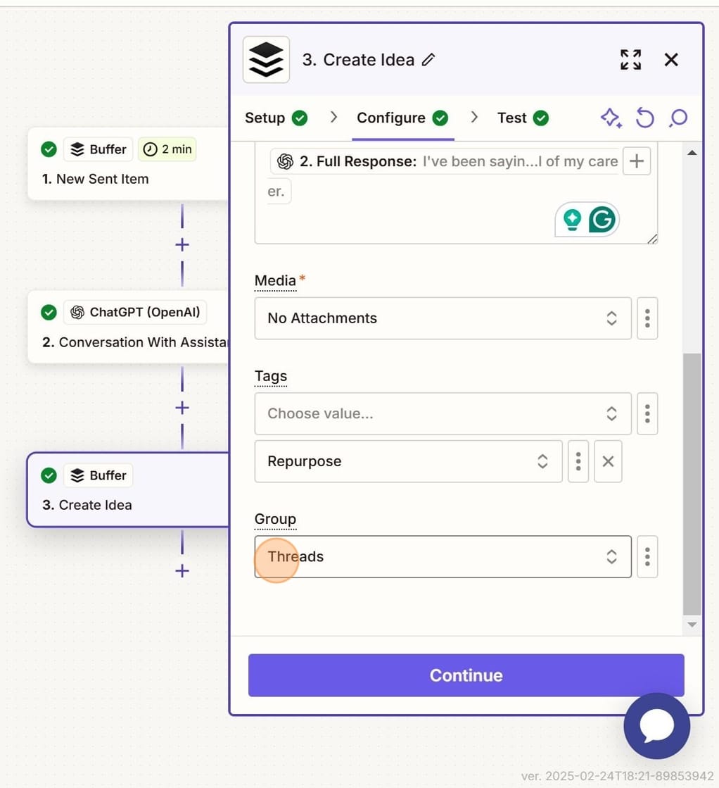 Screenshot of selecting tags and a Group in Buffer