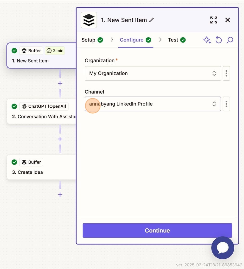 Screenshot from Zapier showing the configuration of the LinkedIn profile