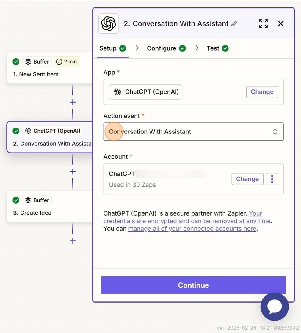 Screenshot of Zapier conversation with Assistant in ChatGPT