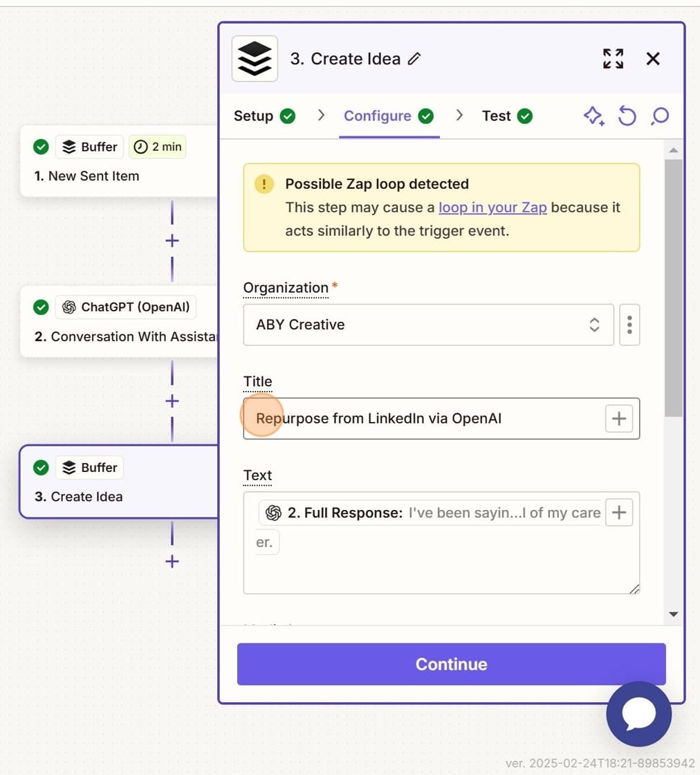 Screenshot of adding a Title to the Create Idea field in Buffer