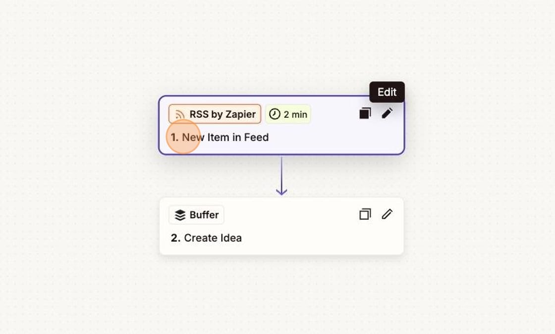 Zapier step showing RSS by Zapier