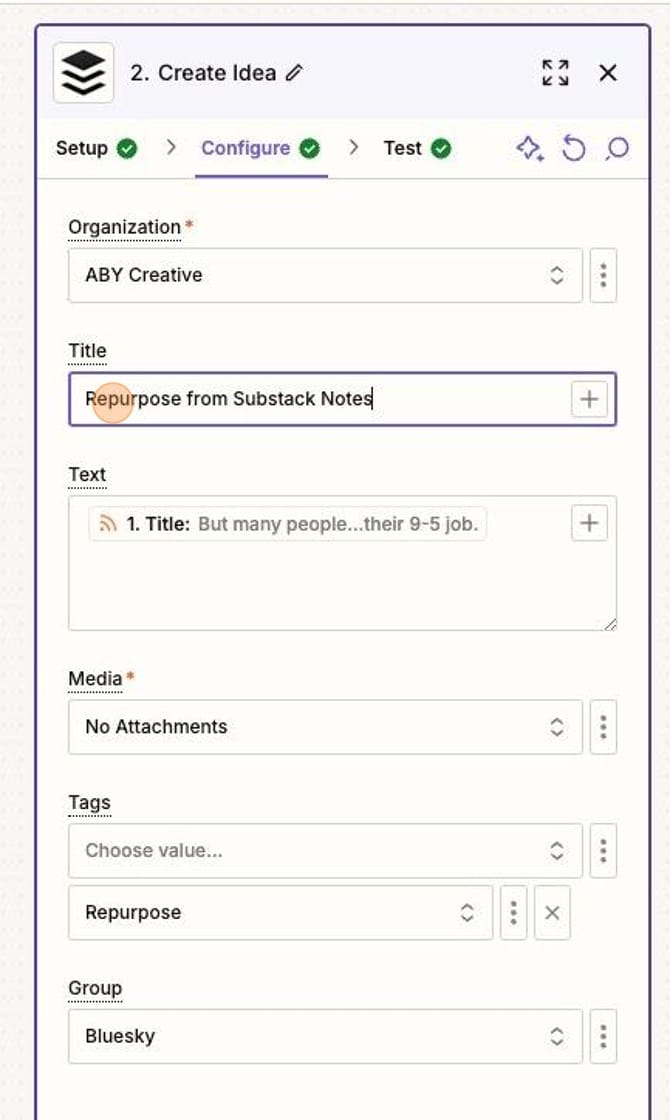 Screenshot of Configure in Zapier