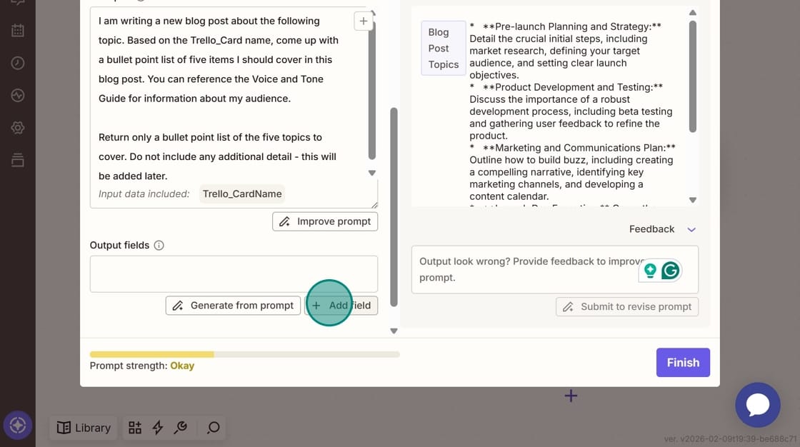 Screenshot of adding an output field