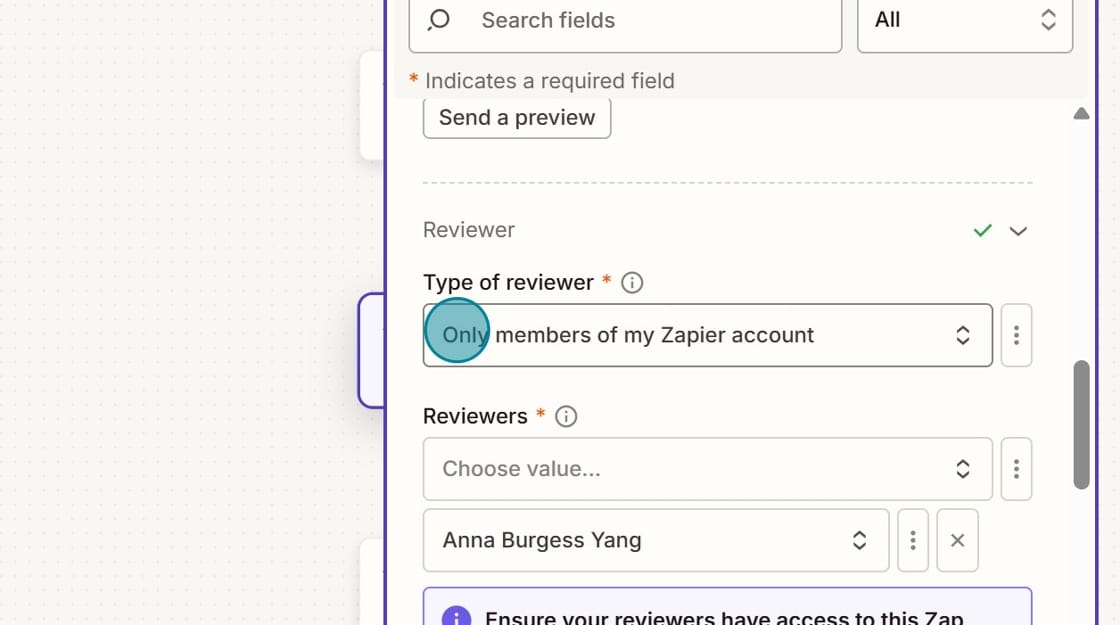 Screenshot of selecting the Type of Reviewer
