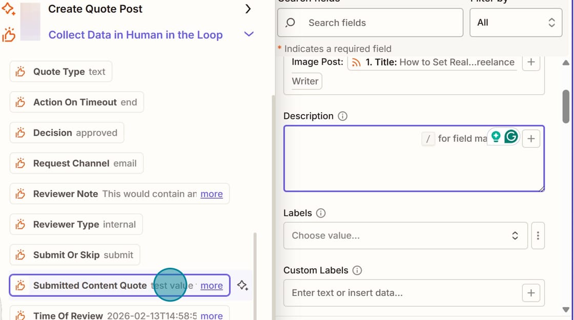 Screenshot of adding the Human in the Loop to the Trello description