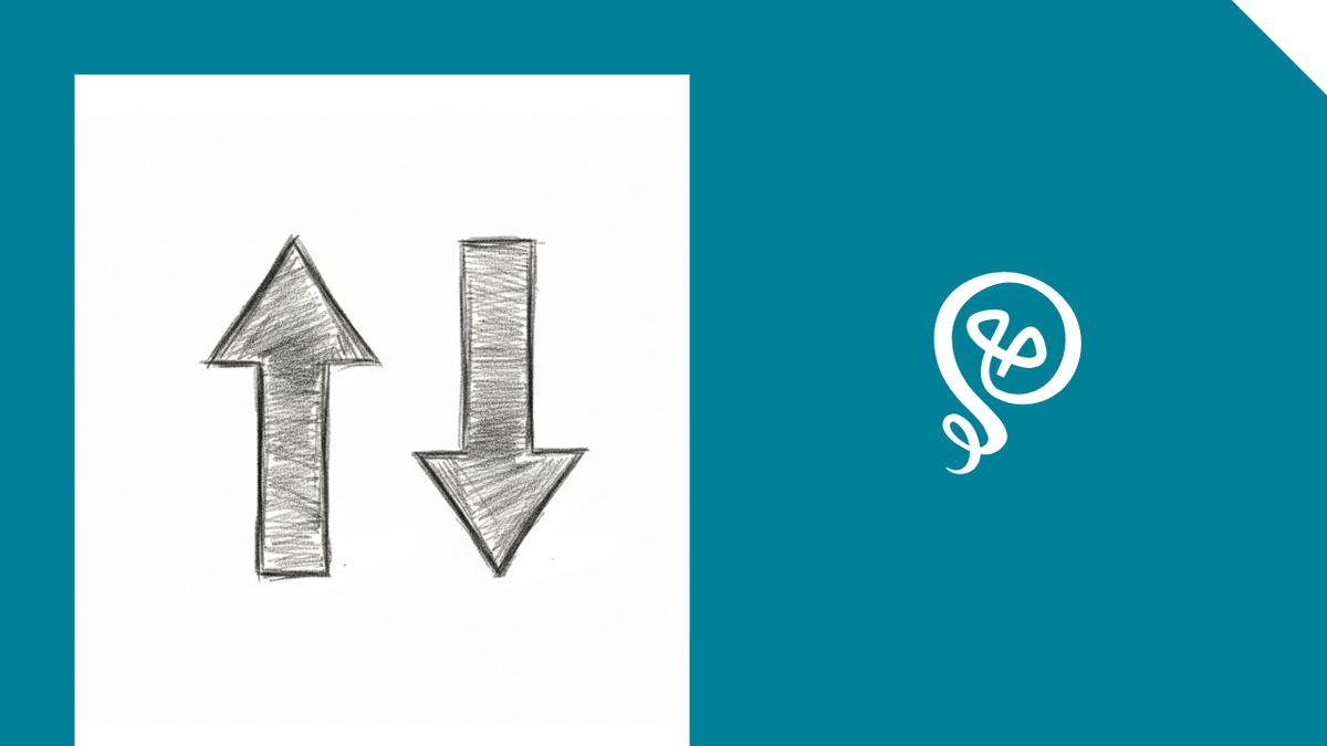 line drawing of two arrows pointing up and down and the Tinkering With Ideas logo