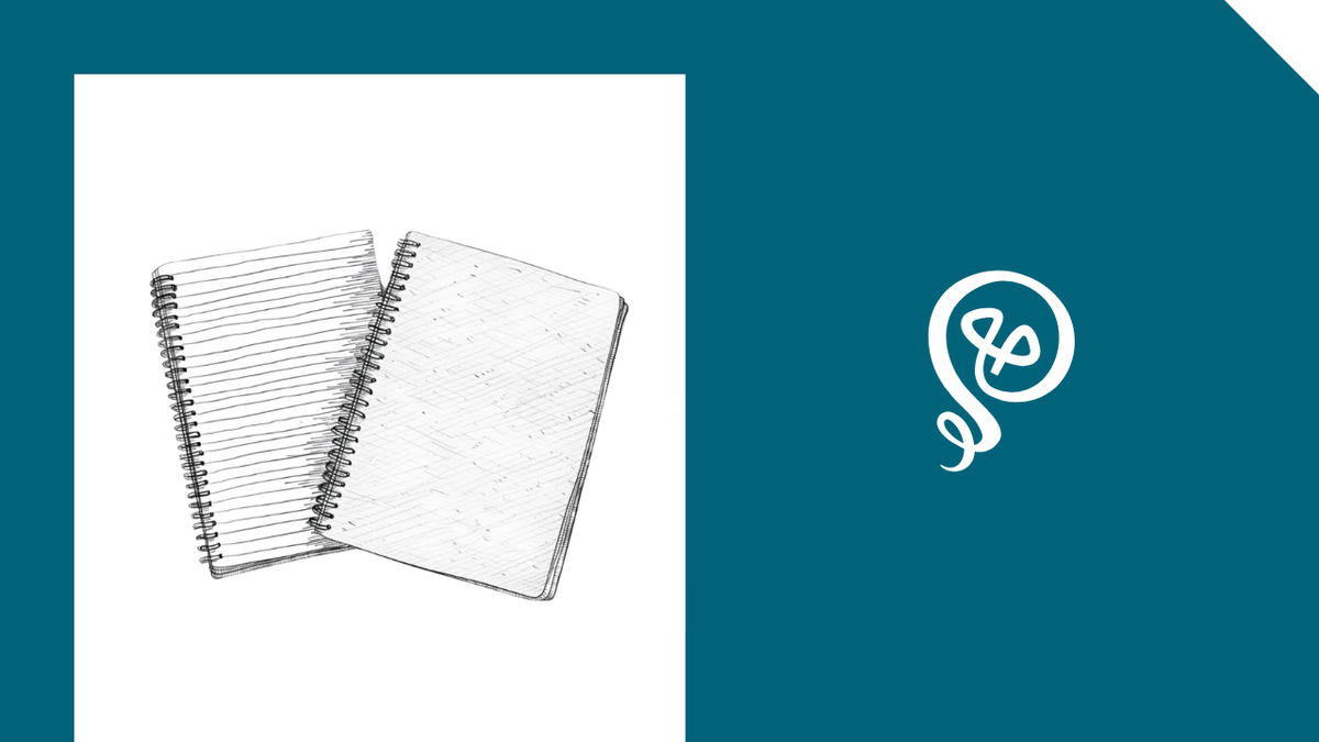 line drawing of two notebooks and the Tinkering With Ideas logo