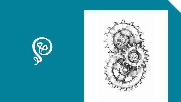 Tinkering With Ideas Logo with a pencil line drawing of gears