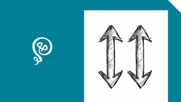 Tinkering with ideas logo and a sketch of two arrows pointed up and down