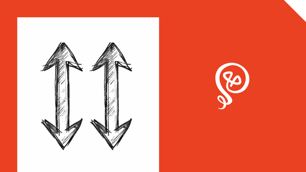 Tinkering with ideas logo with arrows pointing up and down