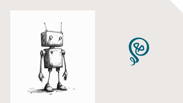 Line drawing of a cute robot with the Tinkering With Ideas logo